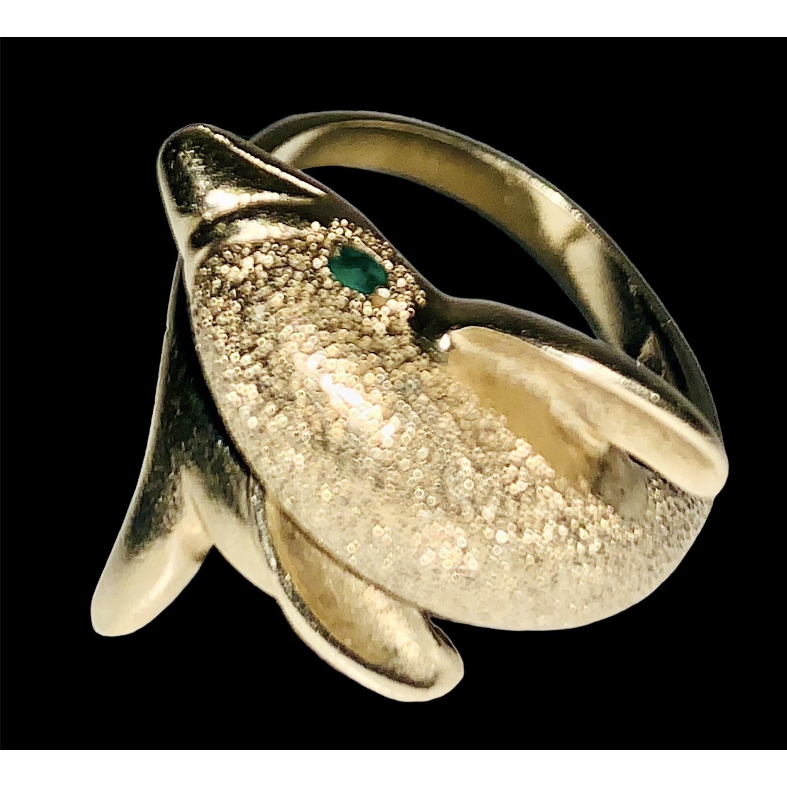 Vintage 14k Dolphin Bypass With Natural Emerald Eyes Ring Size 6.75